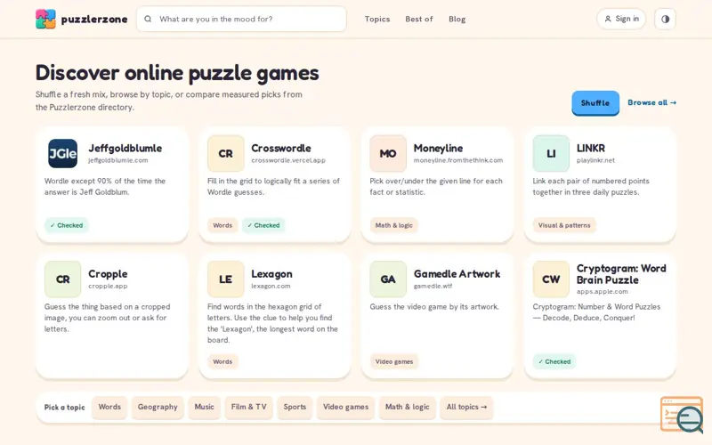 Screenshot of Puzzlerzone | Online Puzzle Games & Daily Picks