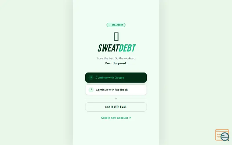 Screenshot of SweatDebt