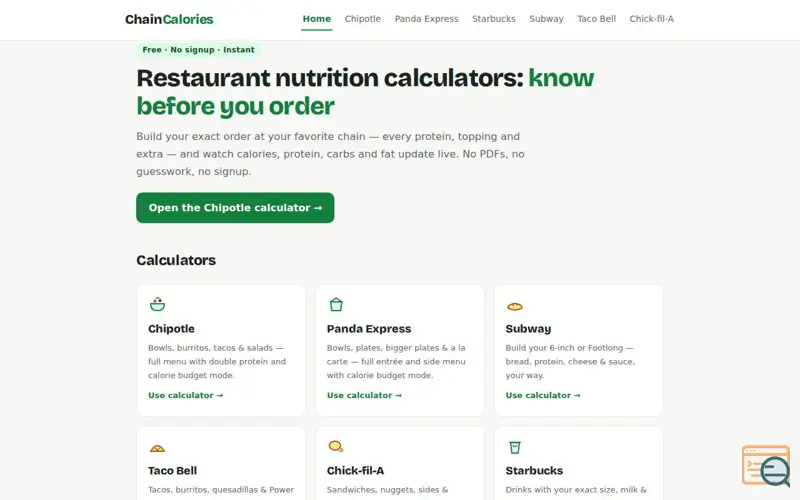Screenshot of ChainCalories
