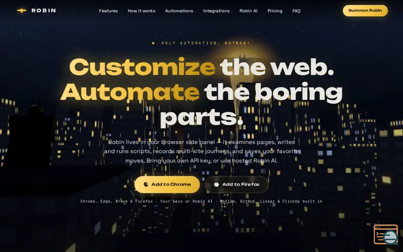 Screenshot of Robin — Ask Robin. Automate the web.