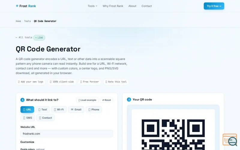 Screenshot of QR Code Generator by Frost Rank