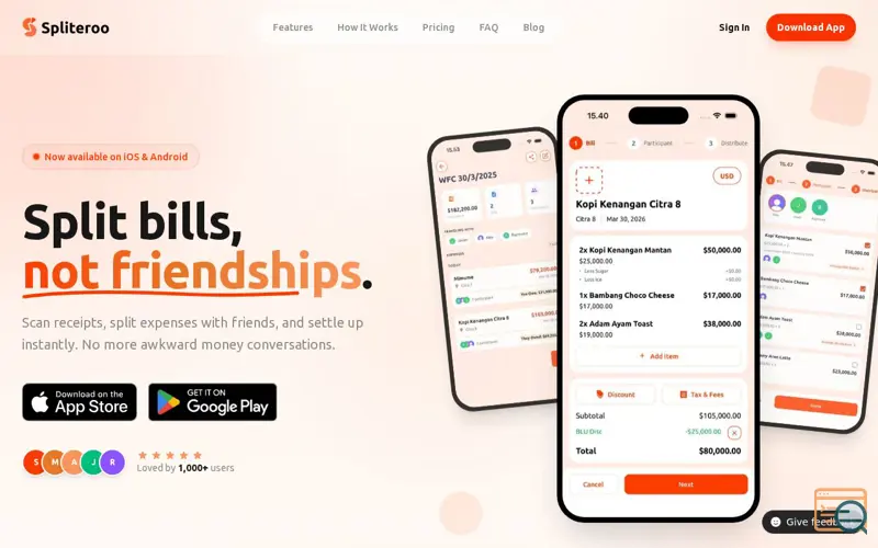 Screenshot of Spliteroo, a launch using UserJot