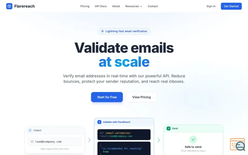 Screenshot of Email Validation API — Flarereach