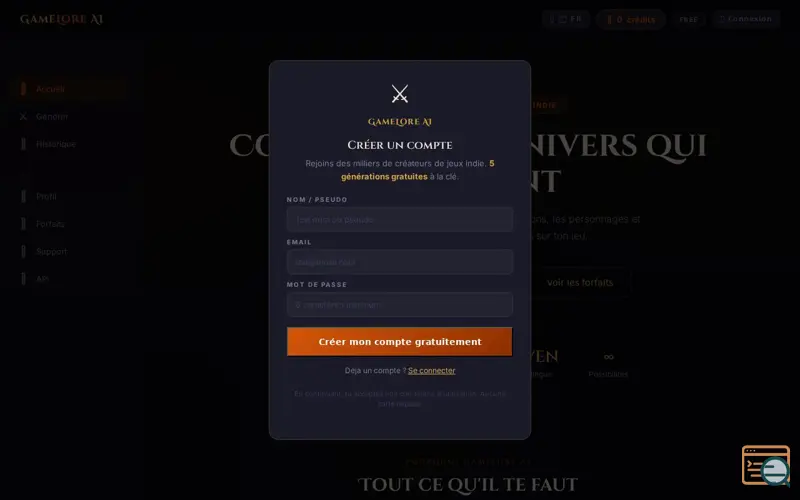 Screenshot of GameLore AI