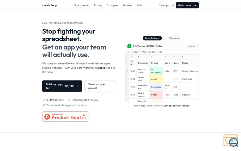 Screenshot of Sheets2App