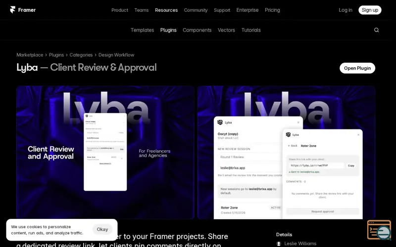 Screenshot of Lyba: The client review layer for Framer, a launch using AbuseIPDB
