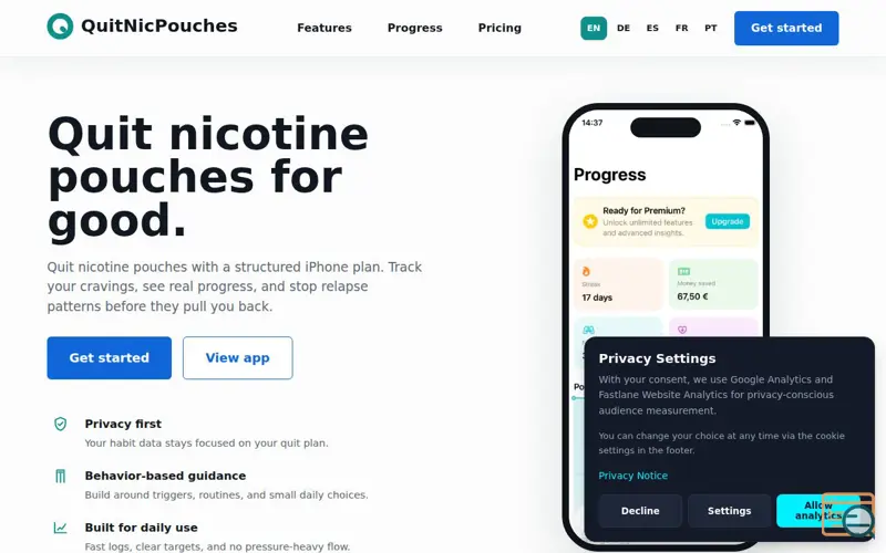 Screenshot of QuitNicPouches