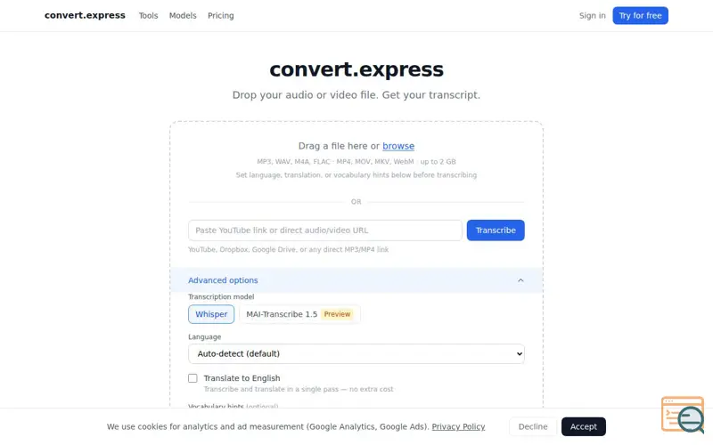 Screenshot of convert.express