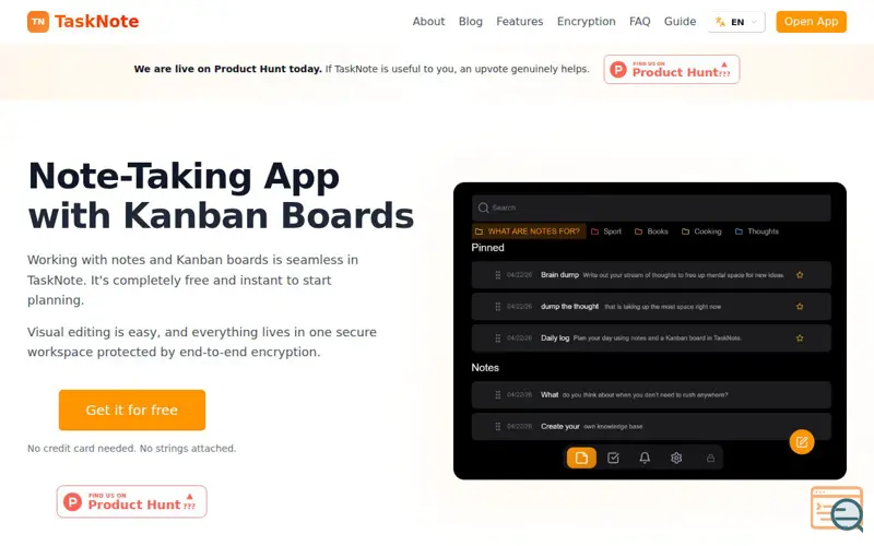 Screenshot of TaskNote