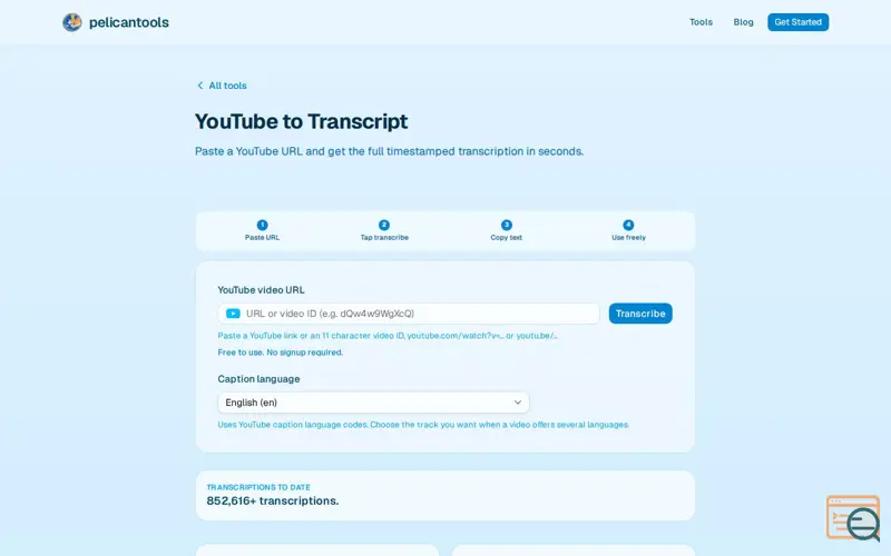 Screenshot of Youtube Transcription Tool