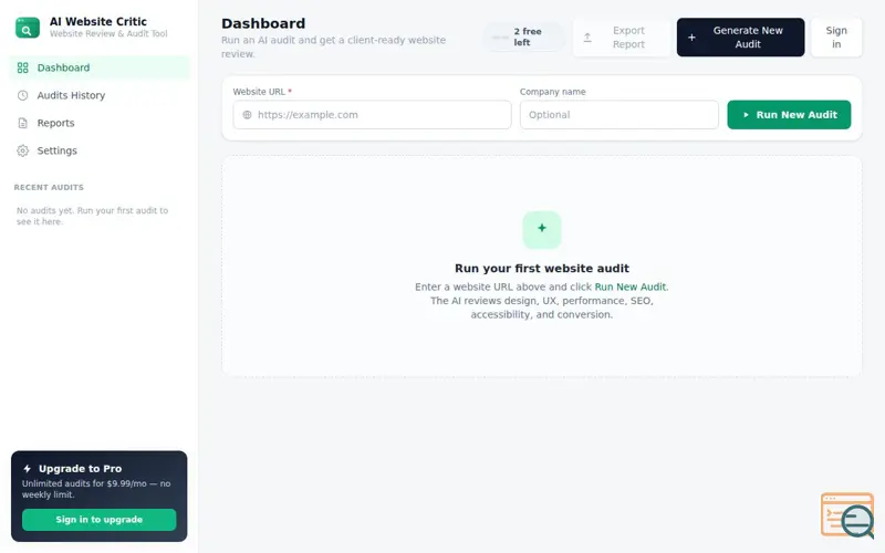 Screenshot of AI Website Critic