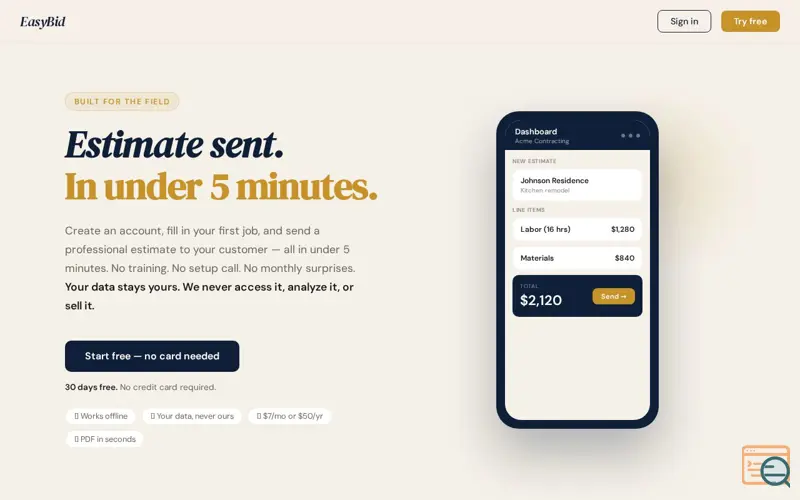 Screenshot of EasyBid