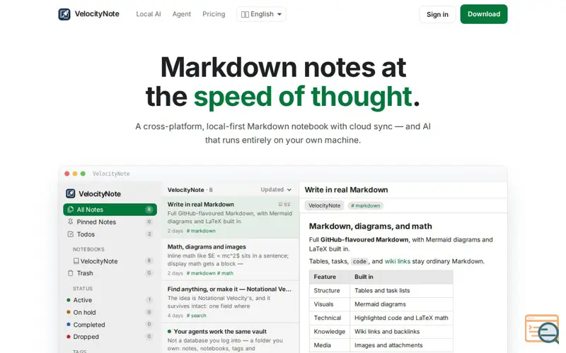 Screenshot of VelocityNote