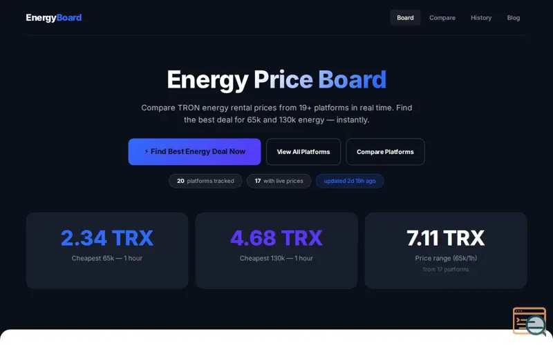 Screenshot of Energy Price Board