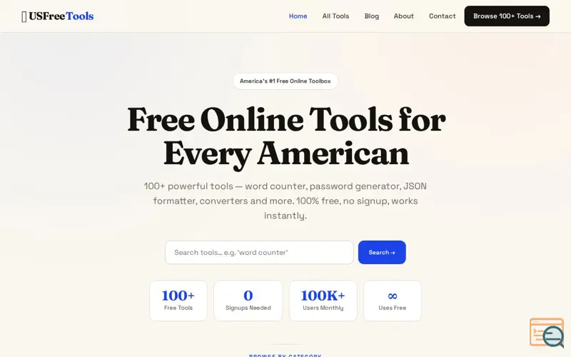 Screenshot of USFreeTools — 100+ Free Online Tools