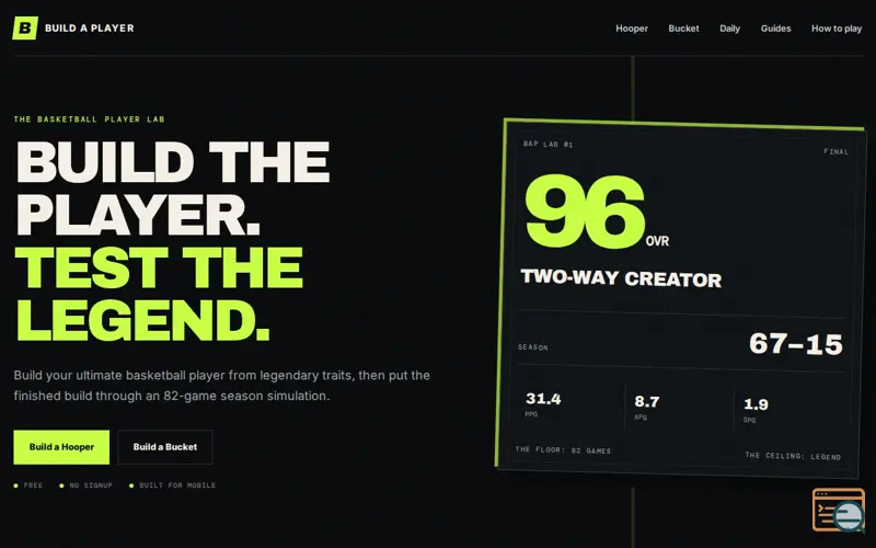 Screenshot of Build A Player, a launch using ShowMeBest