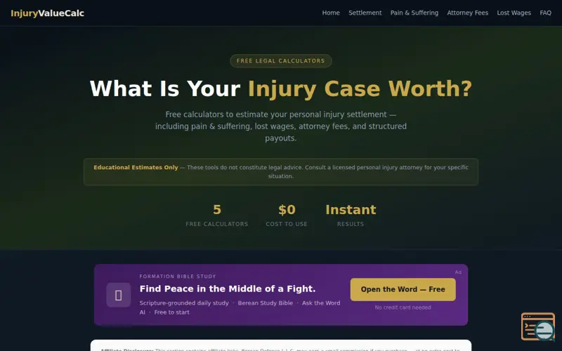 Screenshot of InjuryValueCalc, a launch using Sell With Boost