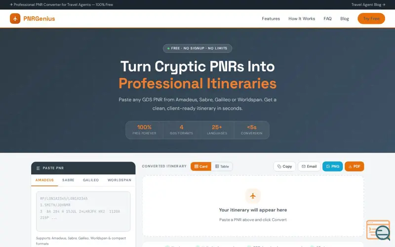 Screenshot of PNRGenius