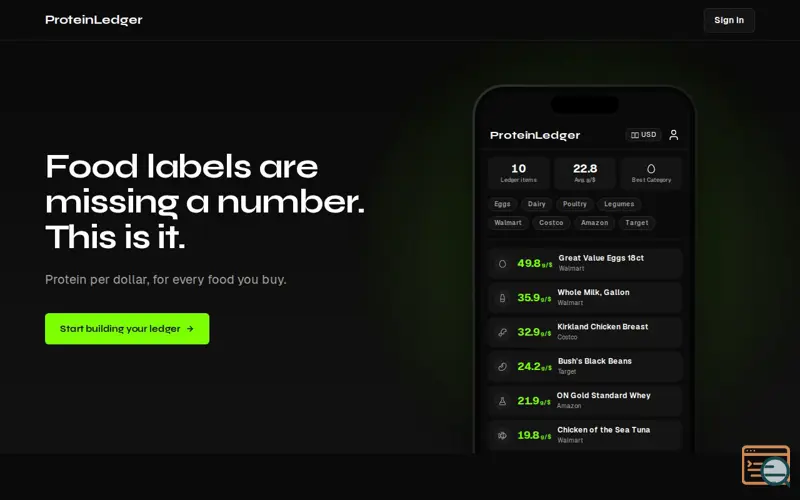 Screenshot of ProteinLedger