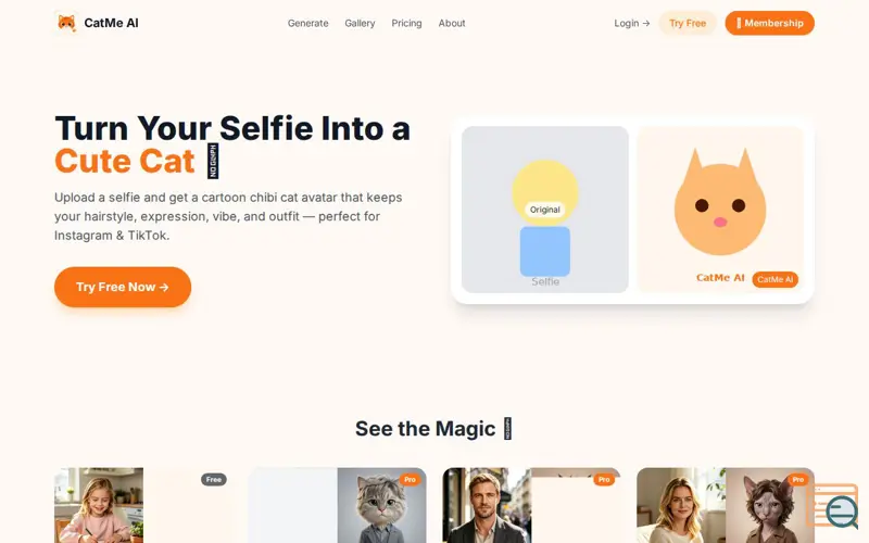 Screenshot of CatMe AI