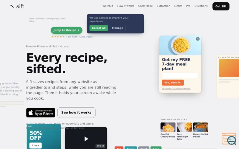 Screenshot of Sift — every recipe, sifted