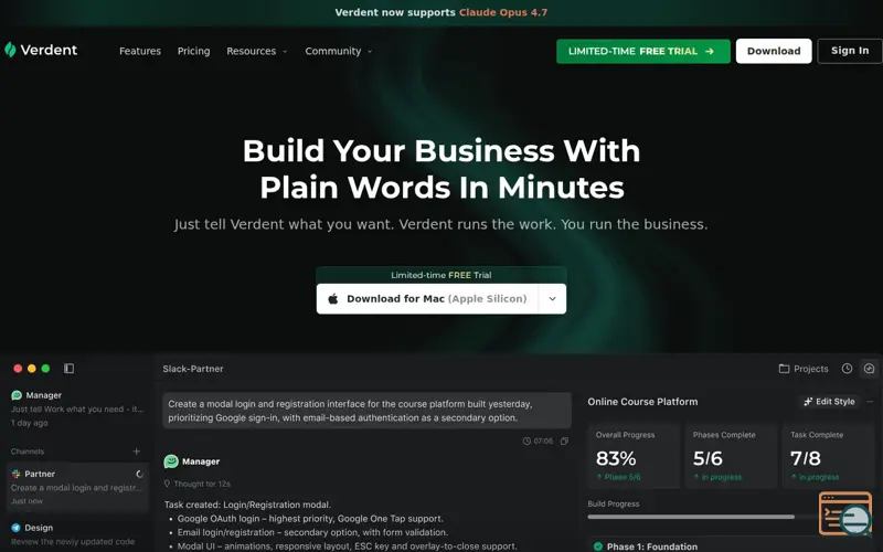 Screenshot of Verdent 2.0, a launch using Feishu Email