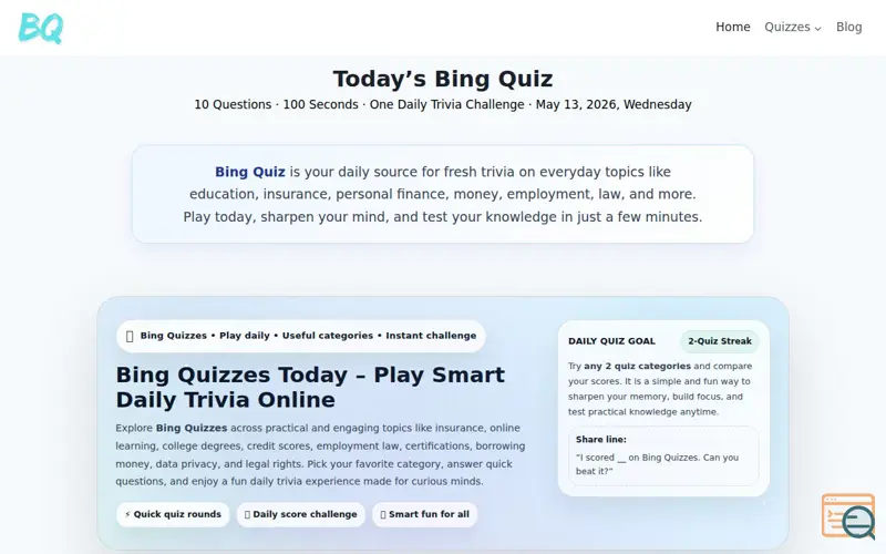 Screenshot of Bing Quizzes