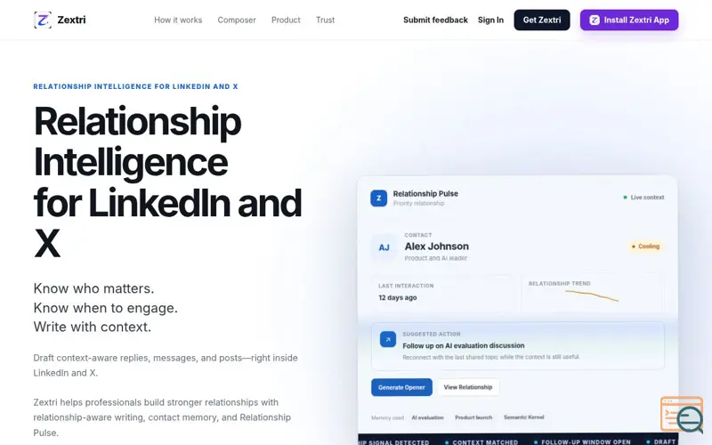Screenshot of Zextri, a launch using Microsoft Edge Add-ons
