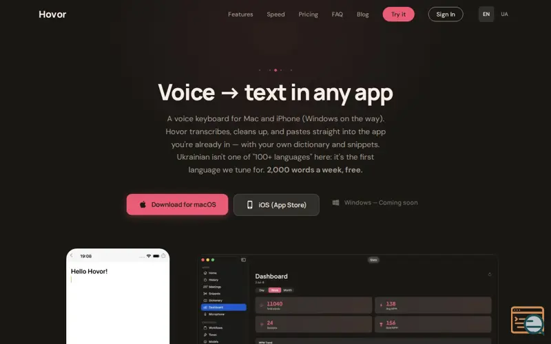 Screenshot of Hovor