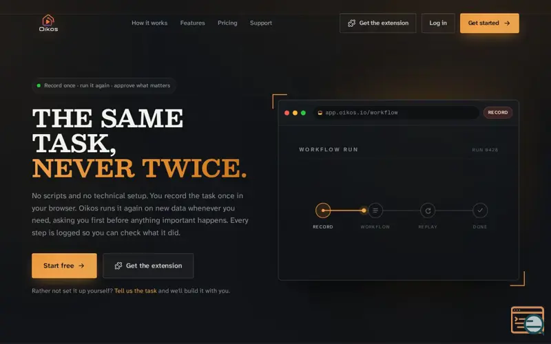 Screenshot of Oikos · Your browser, on autopilot
