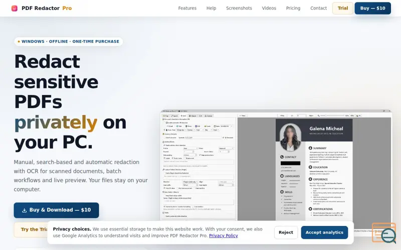 Screenshot of PDF Redactor Pro