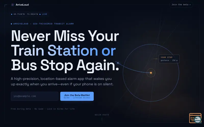 Screenshot of ArriveLoud — Never miss your stop again