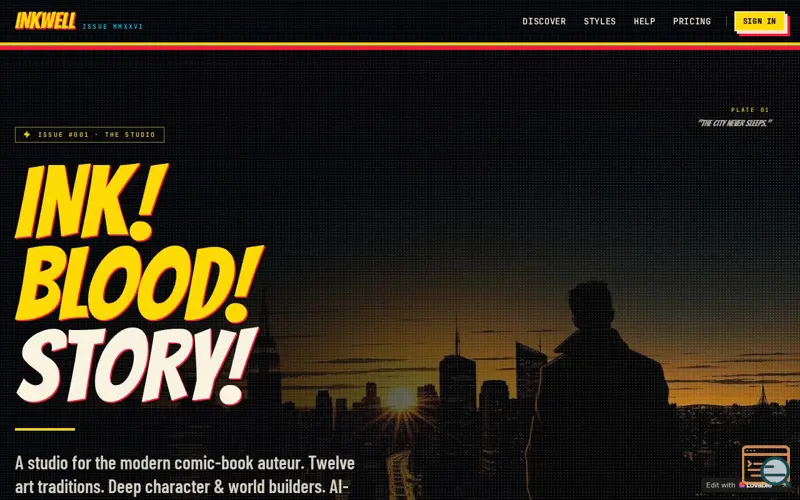 Screenshot of Inkwell Comics, a launch using GoDaddy DNS