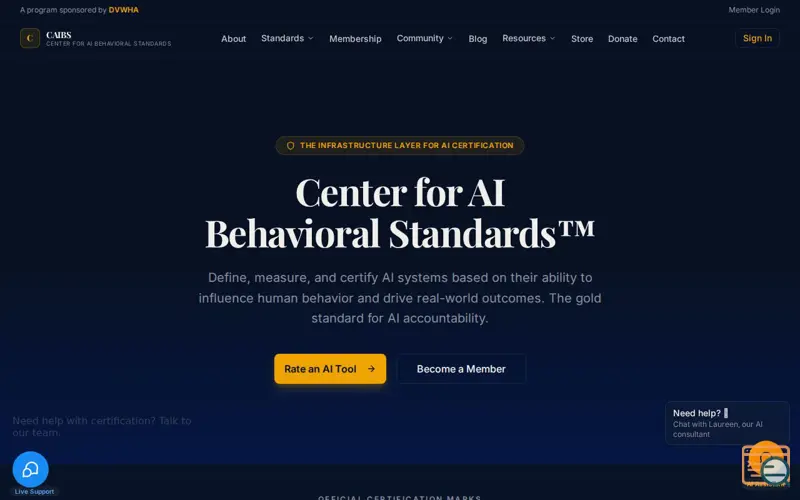 Screenshot of CAIBS Center for AI Behavioral Standards
