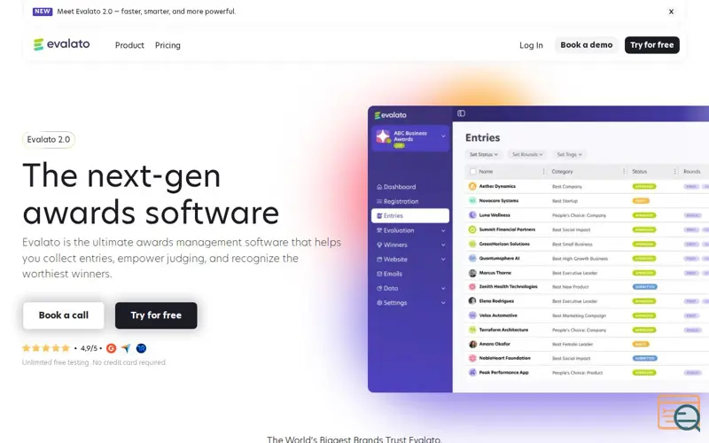 Screenshot of Evalato, a launch using Weblocks