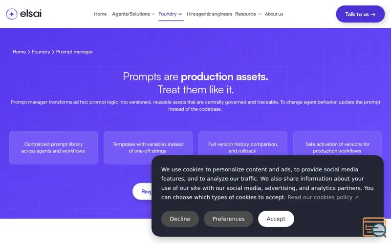 Screenshot of elsai Prompt Manager