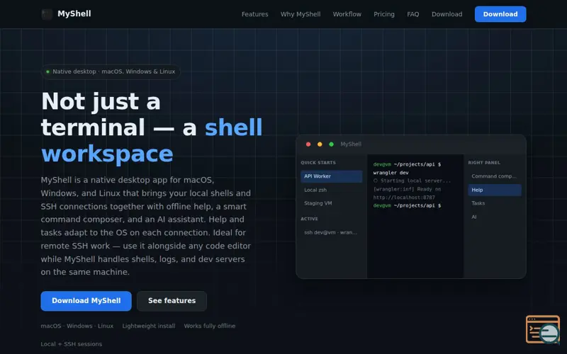 Screenshot of MyShell — shell workspace for macOS