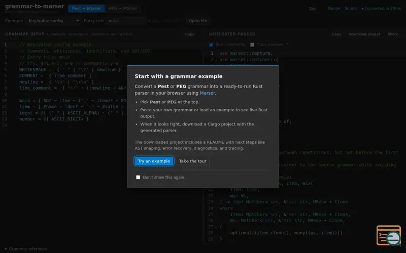 Screenshot of Grammar-to-marser