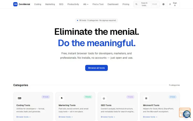 Screenshot of ZeroMenial