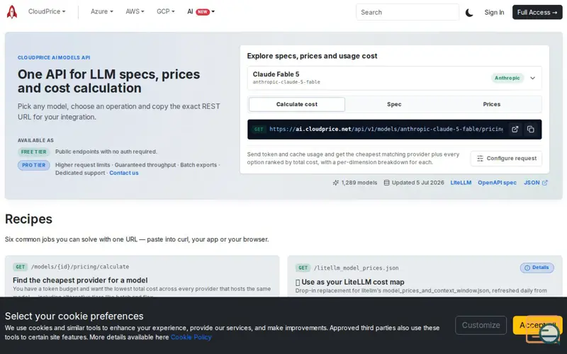 Screenshot of Cloudprice