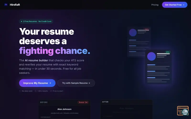 Screenshot of HireRaft