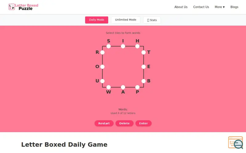 Screenshot of Letter Boxed Game