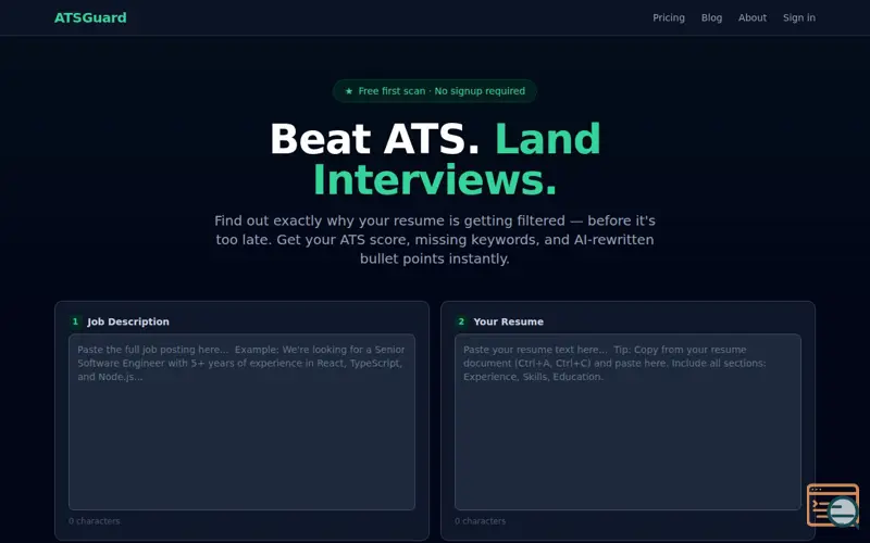 Screenshot of ATSGuard — Free ATS Resume Scanner