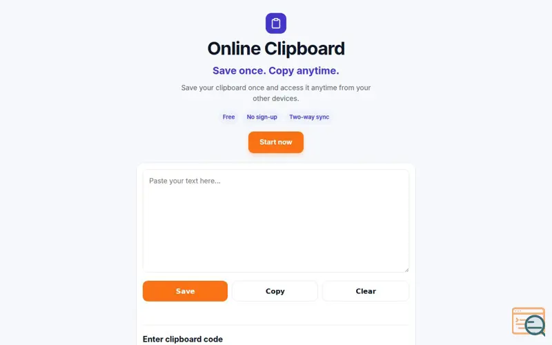 Screenshot of online clipboard
