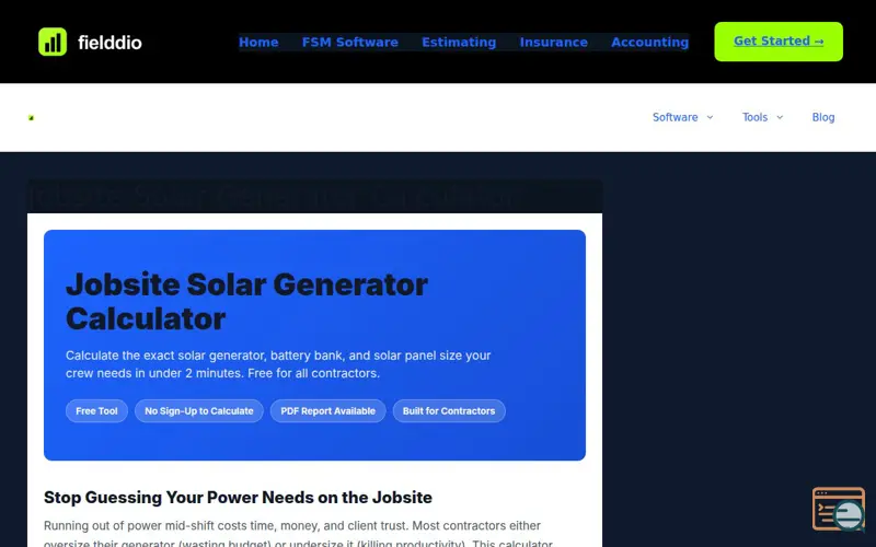 Screenshot of Jobsite Solar Generator Calculator