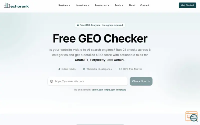 Screenshot of EchoRank Free GEO Checker