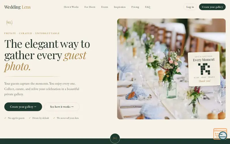 Screenshot of WeddingLens