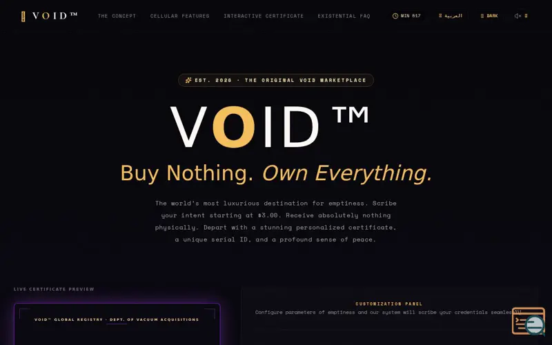 Screenshot of VOID™ — Buy Nothing. Own Everything.