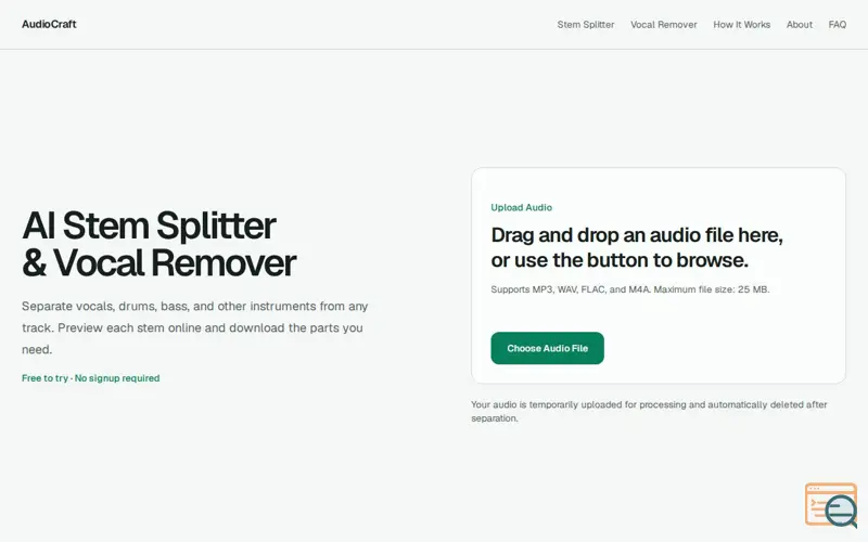Screenshot of Free AI Stem Splitter & Vocal Remover Online | AudioCraft