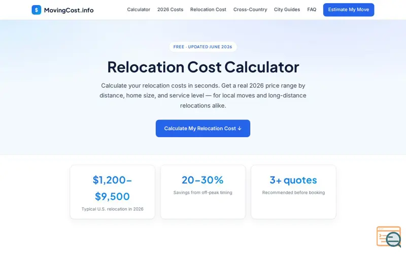 Screenshot of Moving Cost Calculator